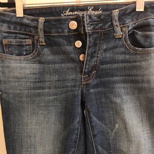 American Eagle - Size 0 Long - Boy Fit Jean - Dark Faded Wash - with Button Fly
